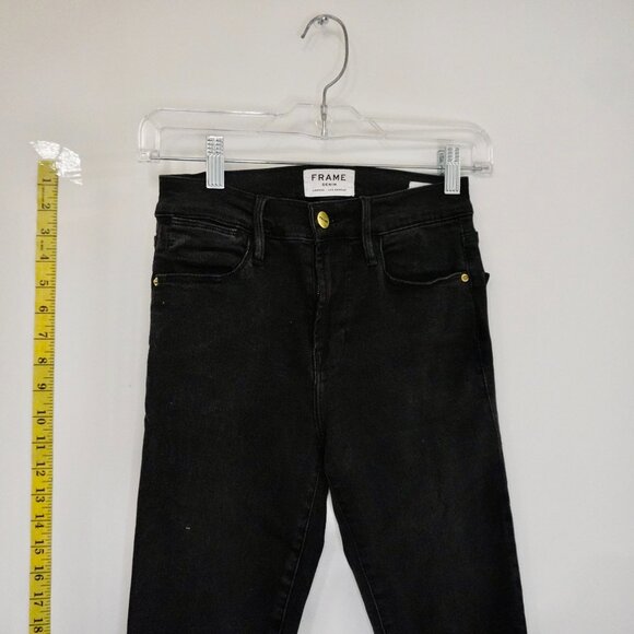 FRAME sz 2 5Denim Black Noir Le High Skinny Shredded Raw Jeans - Picture 2 of 5